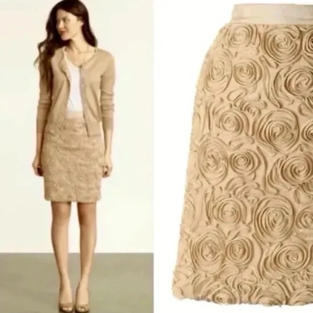 NWT Banana Republic Metallic Gold Rosette Mesh Stretch Pencil Mini Skirt Size 10